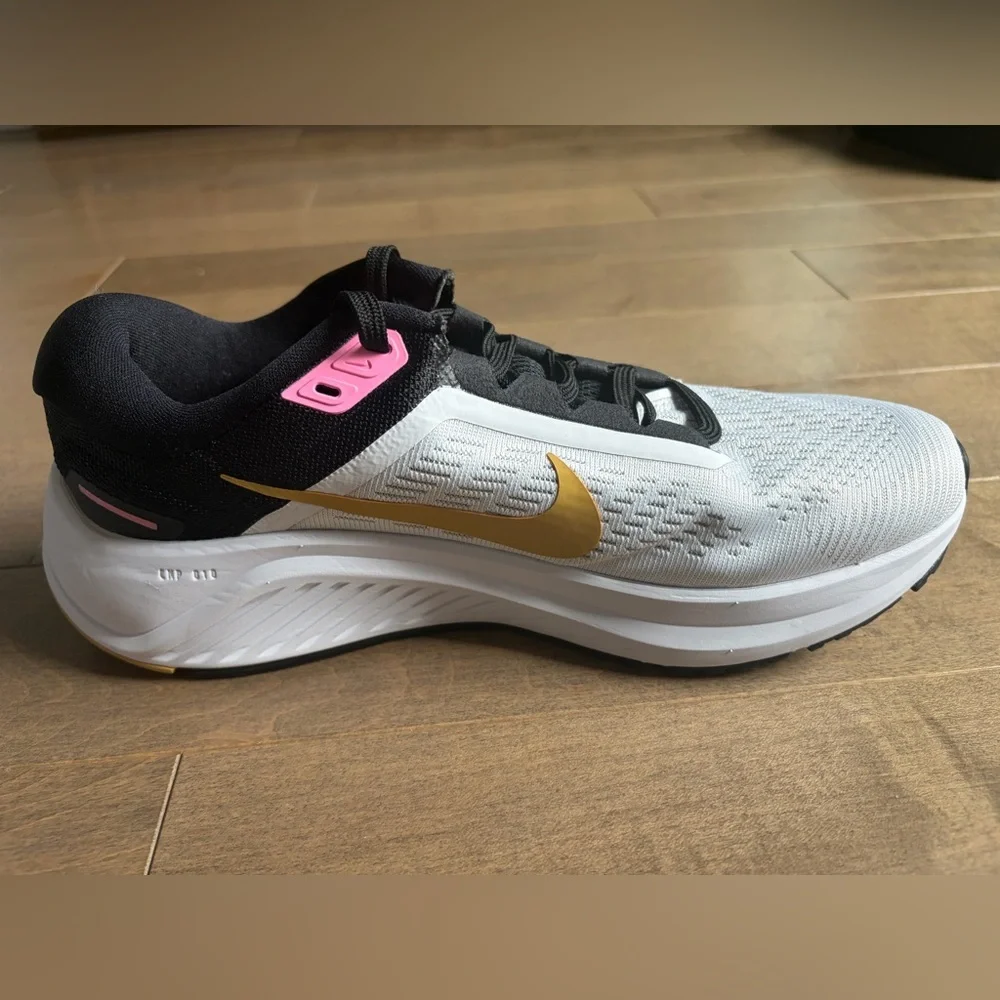 Nike Women’s White Running Sneakers with Black, Pink & Gold Accents